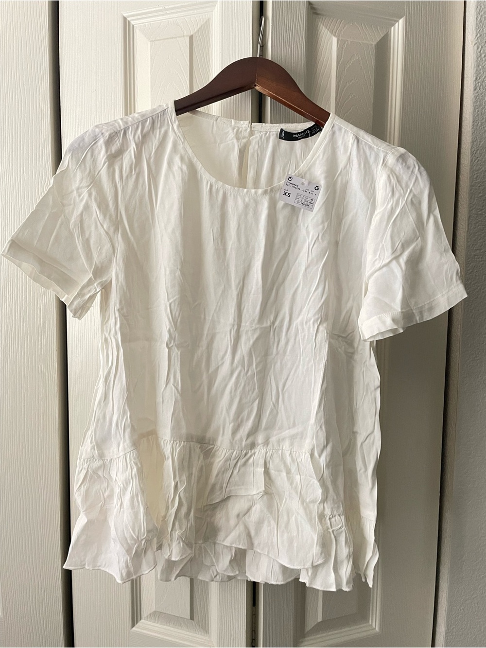 Mango White Short Sleeve Ruffle Hem Top